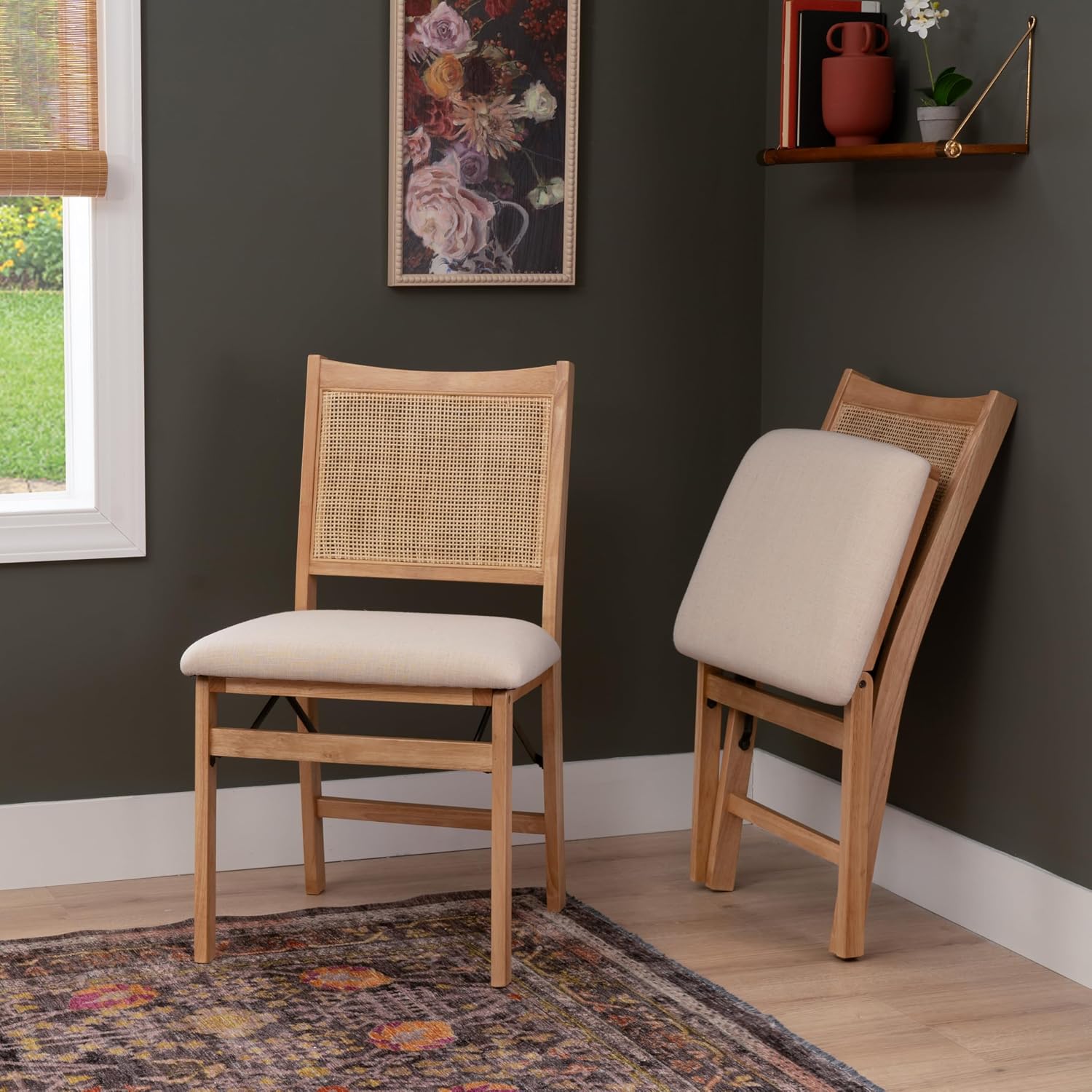 Natural Rattan Folding Dining Chair, Space Saving Side Chair - Image 2