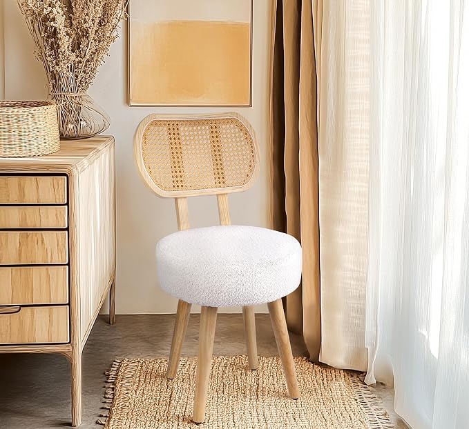 Rattan Upholstered Dining Chair, Wooden Accent Chair for Home